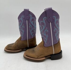 Old West Unisex Children's Broad Square Toe Western Boots Brown/Purple Size 10D
